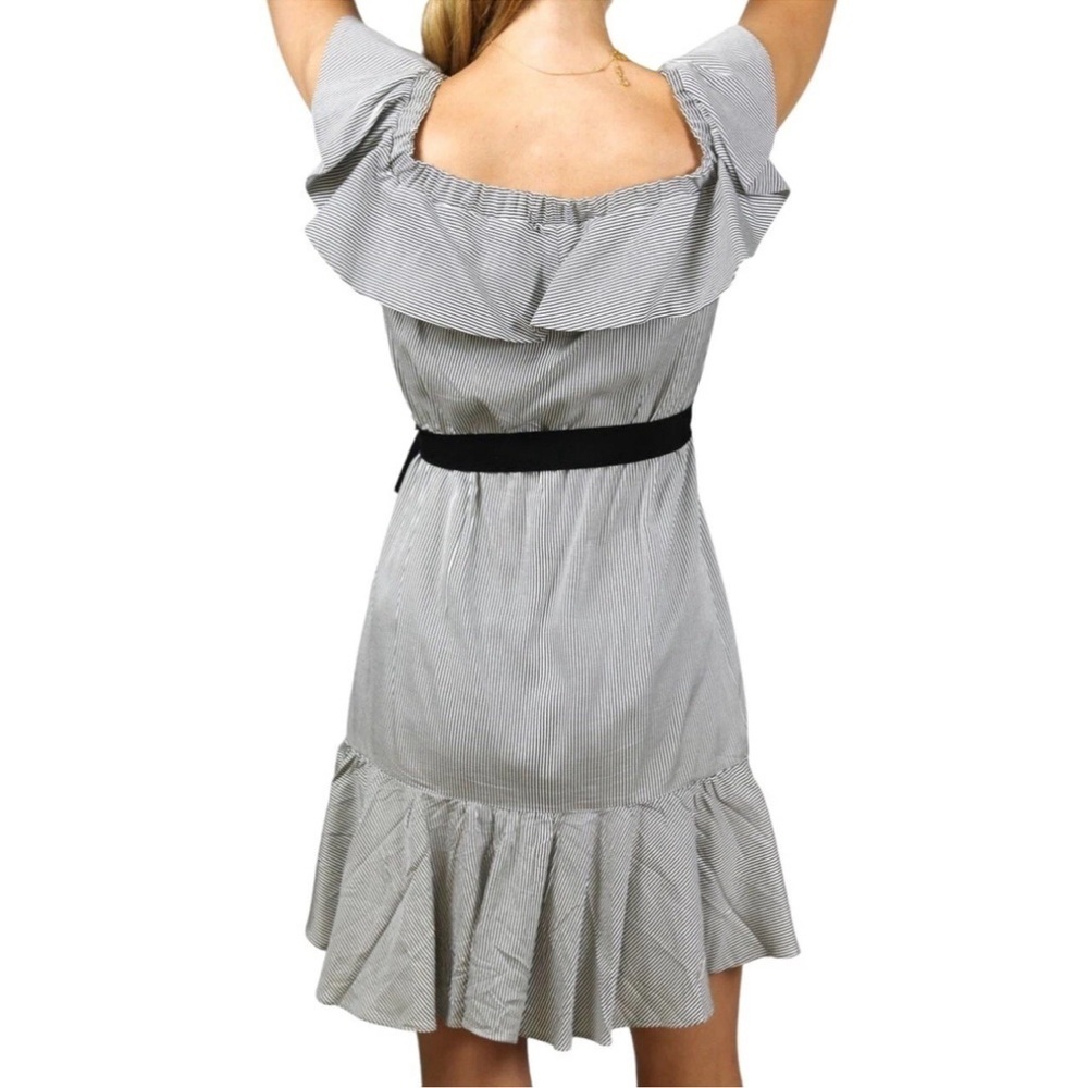 MAJE Off-Shoulder Striped Ruffle Dress with Black Belt accent size 3 (US Large) - Picture 5 of 10